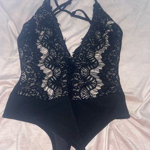 Black lace thong bodysuit